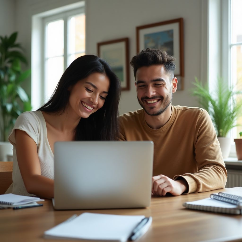 Pareja joven planificando su futuro financiero juntos.