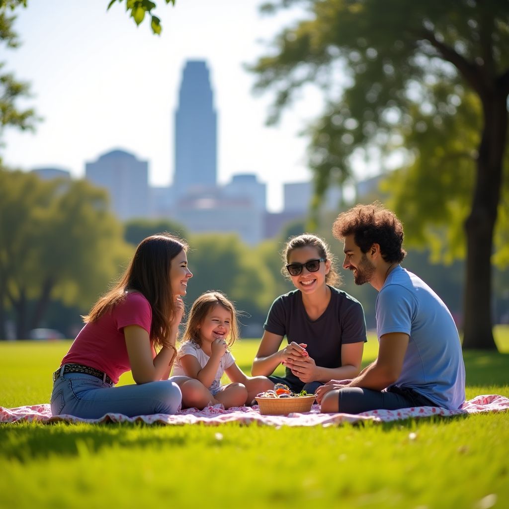 Familia disfrutando de un día en un parque de Buenos Aires.